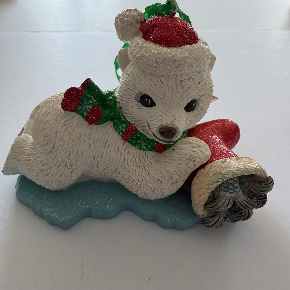 Danbury Mint Baby Animal Polar Bear‎ Christmas Ornament Glitter Embellished